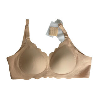 Women's XL Comfelie Beige Scallop Edge Wireless Smoothing T-Shirt Bra NEW